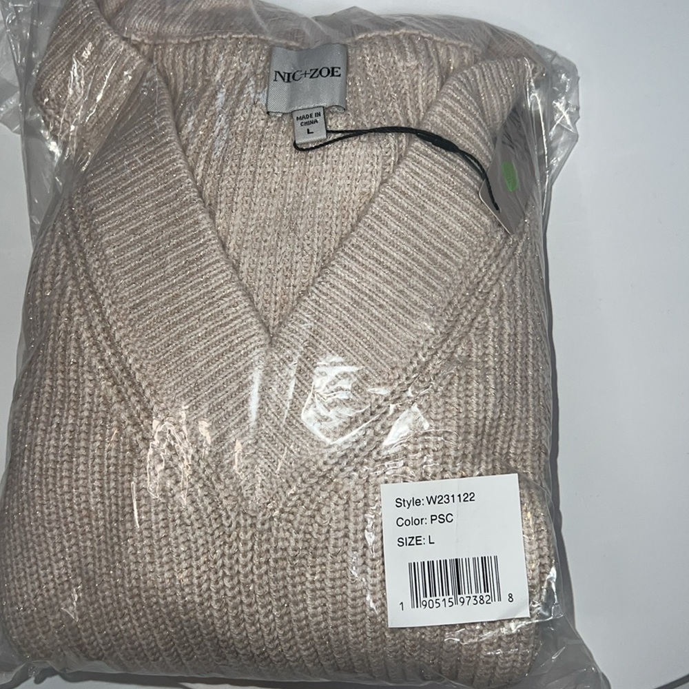 💛NWT NIC+ZOE GLISTEN UP VNECK SWEATER IN COLOR PROSECCO SIZE LARGE - Picture 13 of 13